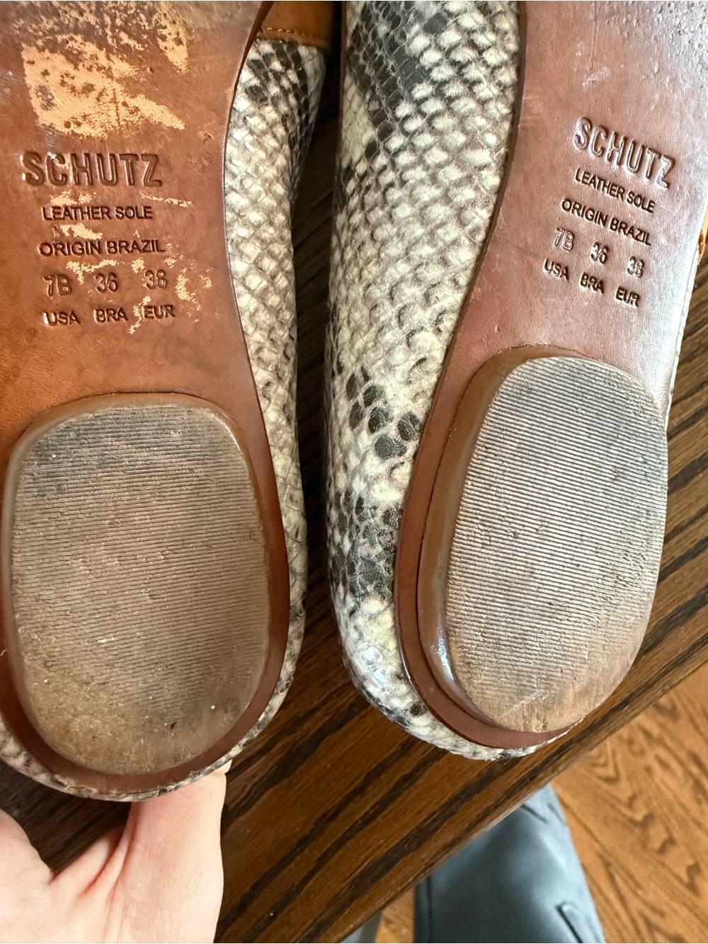 SCHUTZ Orange, Black & Snake-Print Cap-Toe Flats - Picture 4 of 4